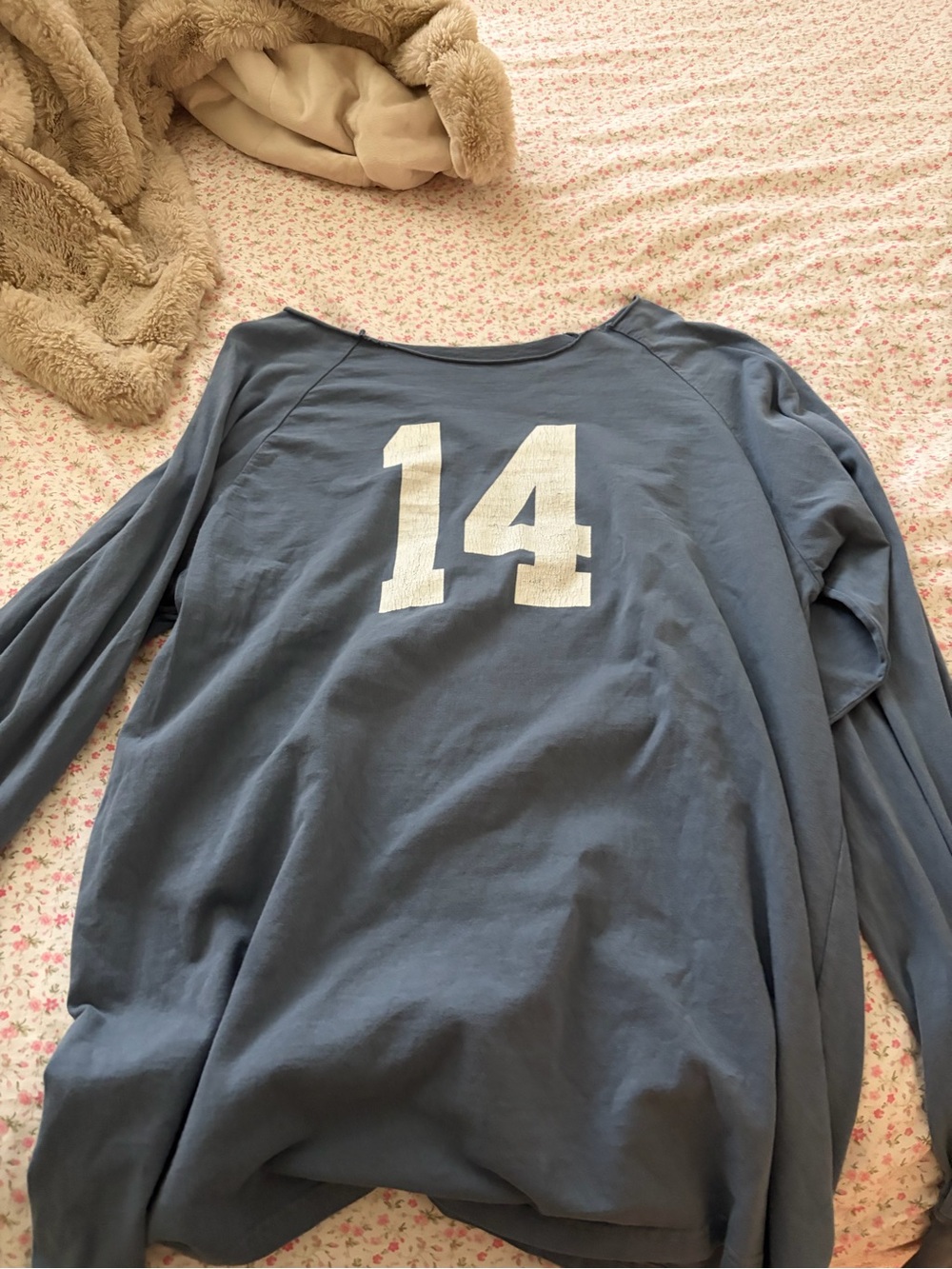 Blue Long Sleeve Top with White '14' Graphic